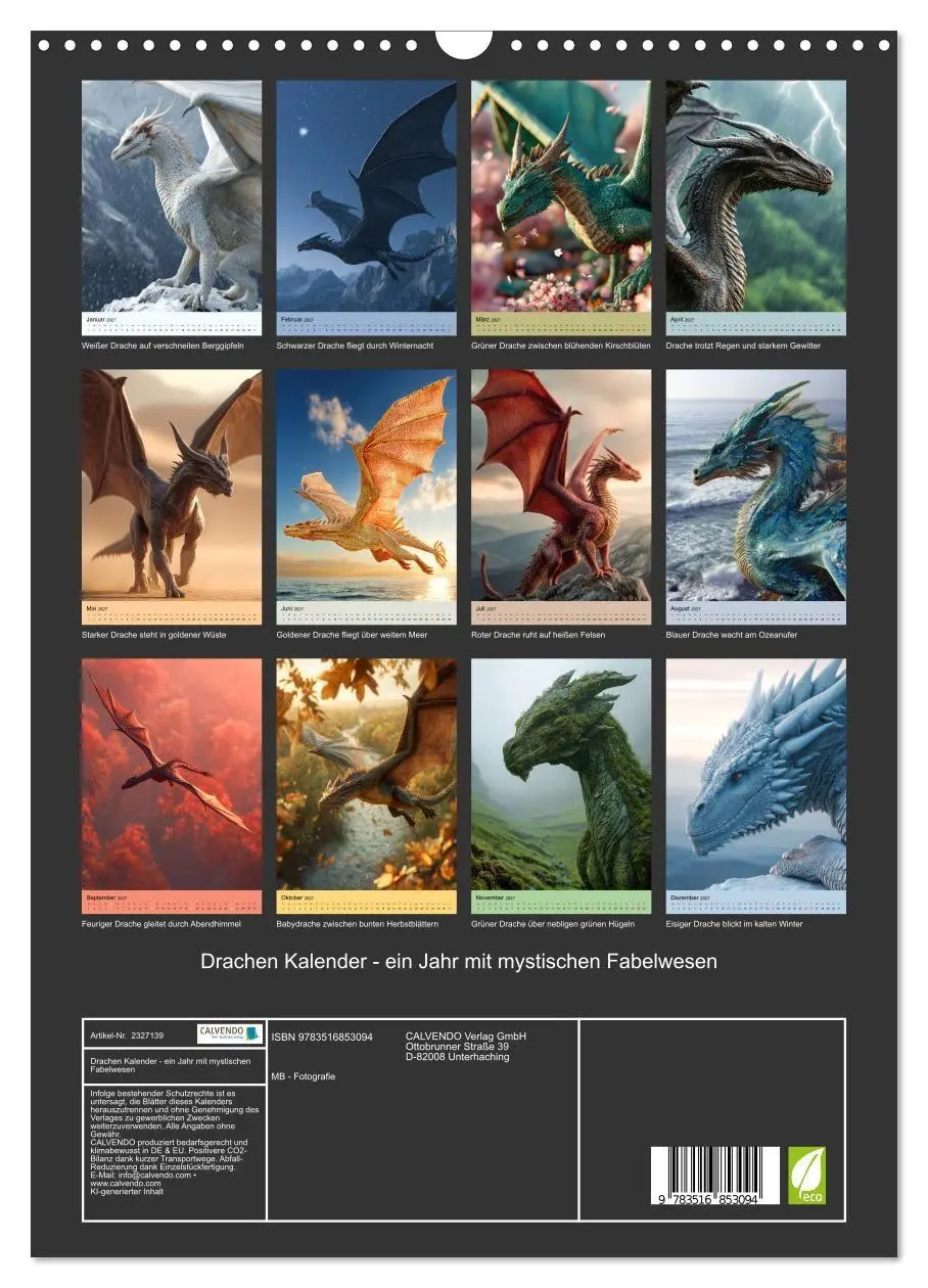 Bild: 9783516853094 | Drachen Kalender - ein Jahr mit mystischen Fabelwesen (Wandkalender...