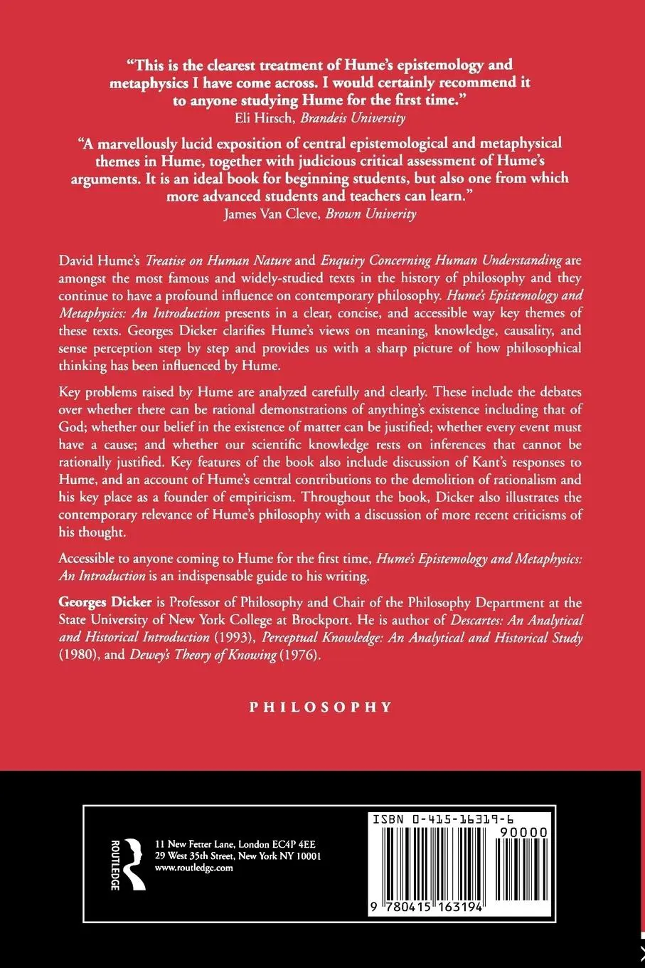 Rückseite: 9780415163194 | Hume's Epistemology and Metaphysics | An Introduction | Georges Dicker