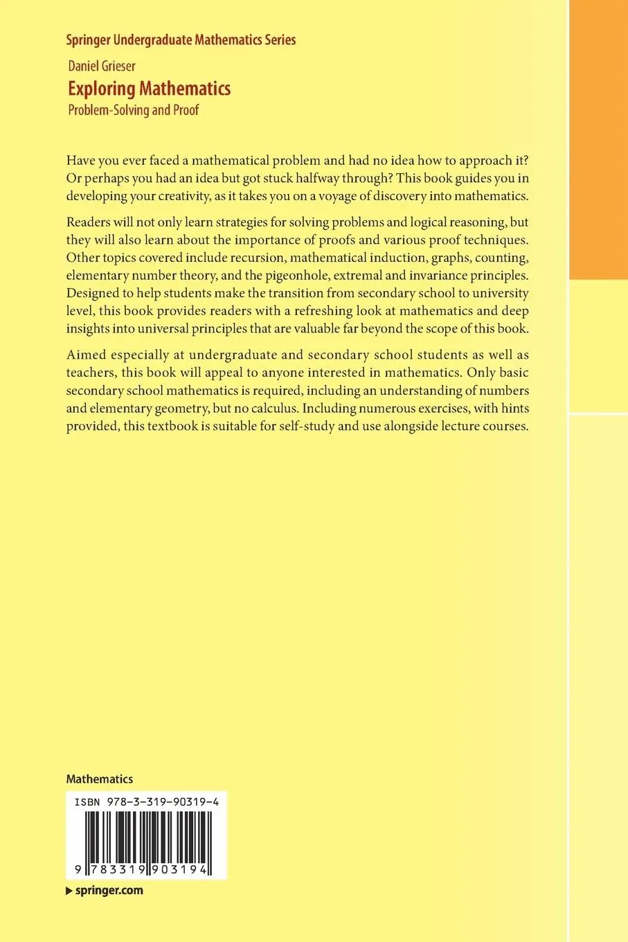 Rückseite: 9783319903194 | Exploring Mathematics | Problem-Solving and Proof | Daniel Grieser