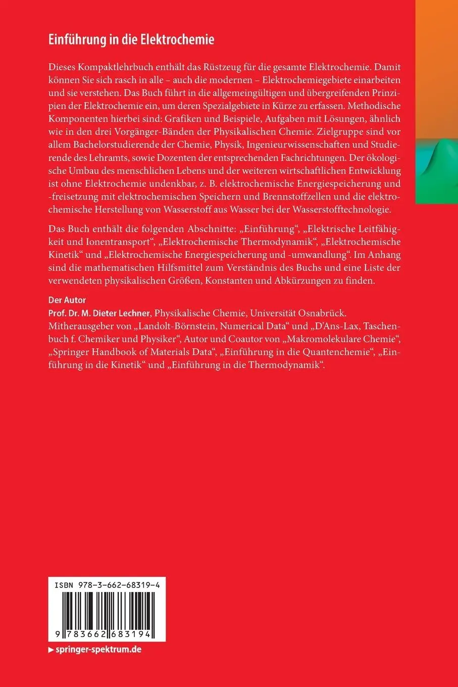 Rückseite: 9783662683194 | Einführung in die Elektrochemie | M. Dieter Lechner | Taschenbuch | ix