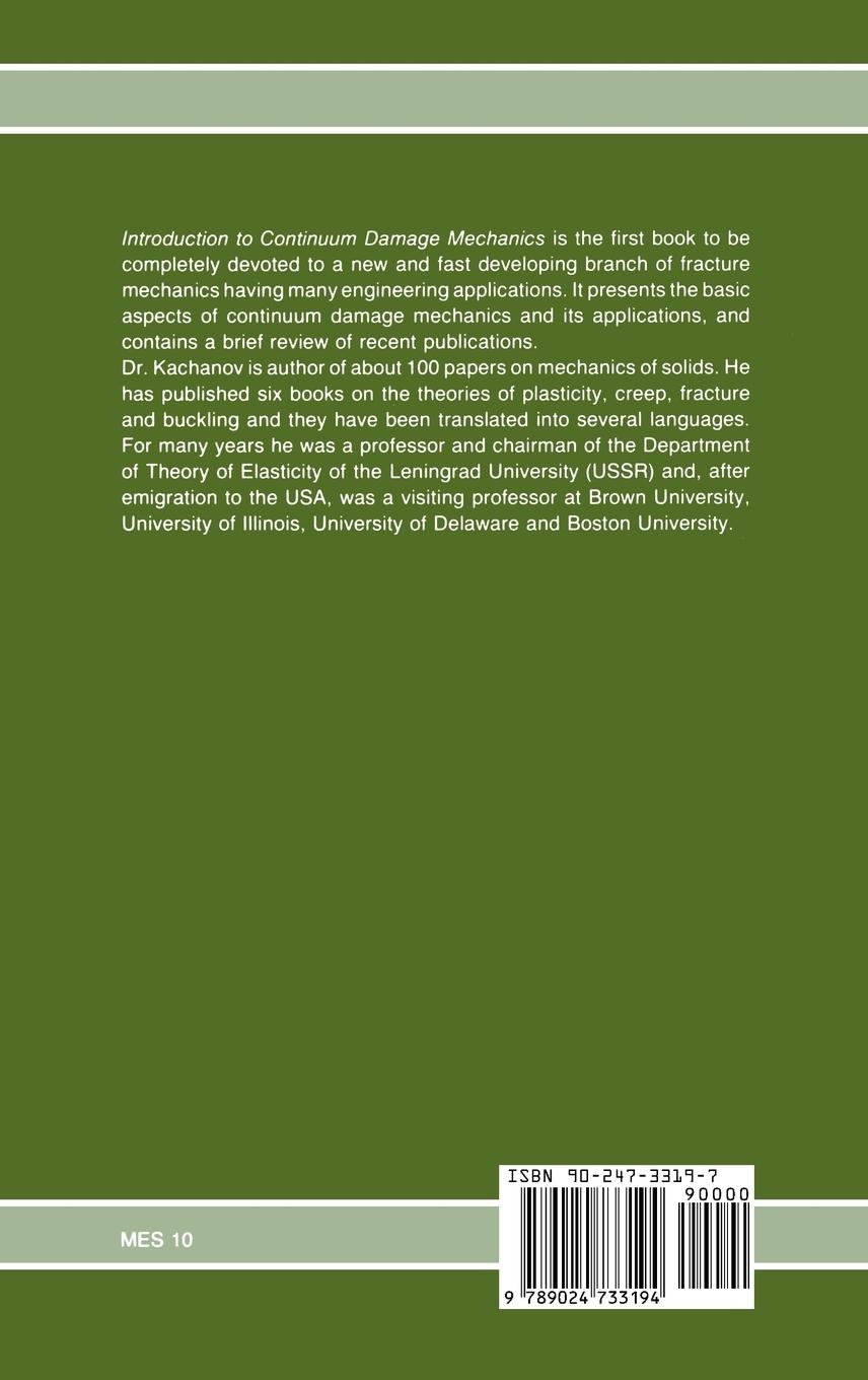 Rückseite: 9789024733194 | Introduction to continuum damage mechanics | L. Kachanov | Buch | x