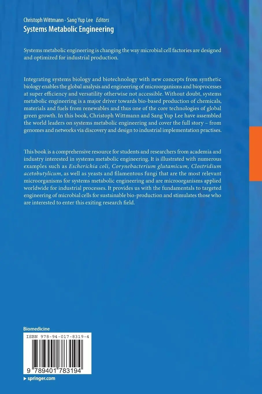 Rückseite: 9789401783194 | Systems Metabolic Engineering | Sang Yup Lee (u. a.) | Taschenbuch