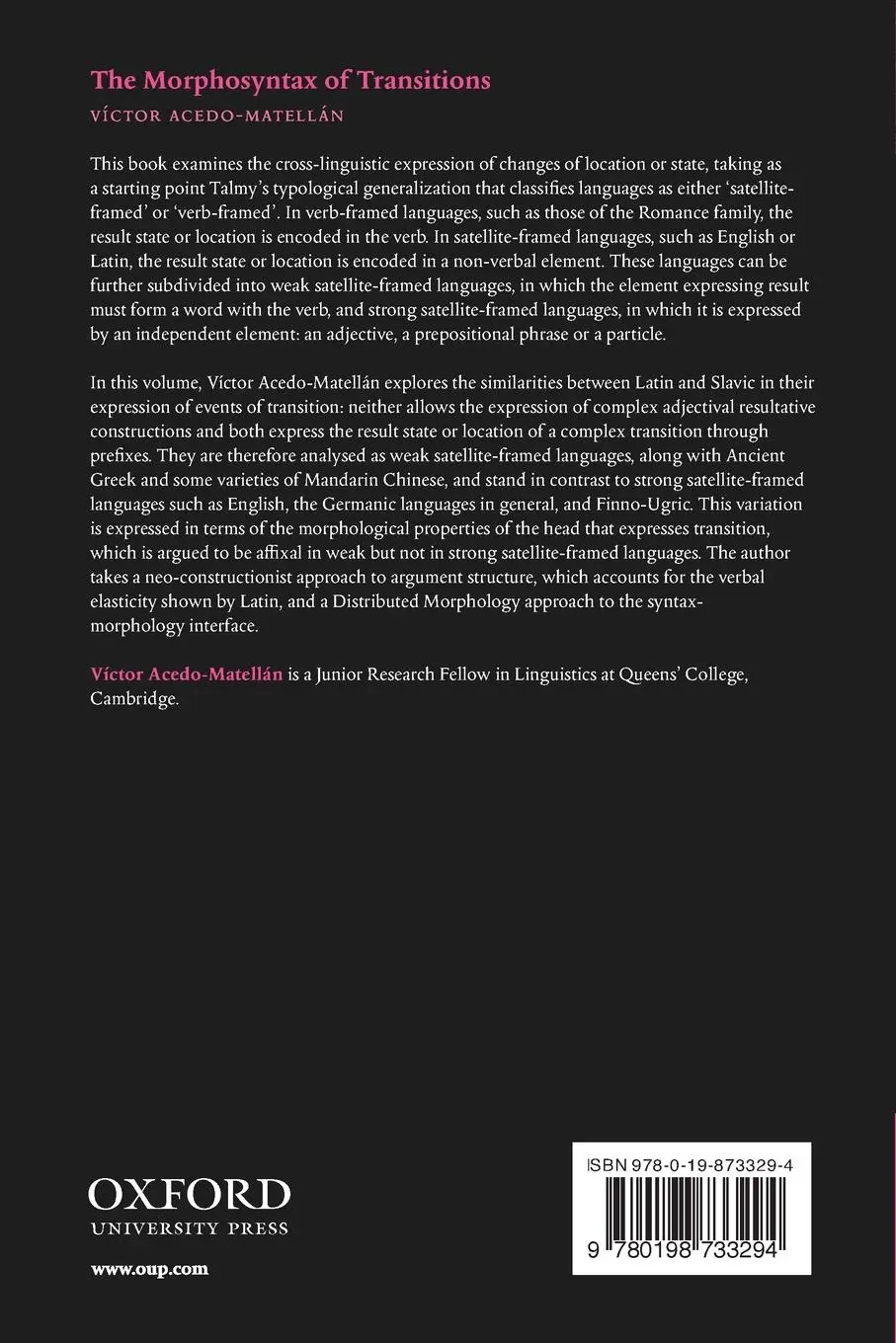 Rückseite: 9780198733294 | The Morphosyntax of Transitions | Víctor Acedo-Matellán | Taschenbuch