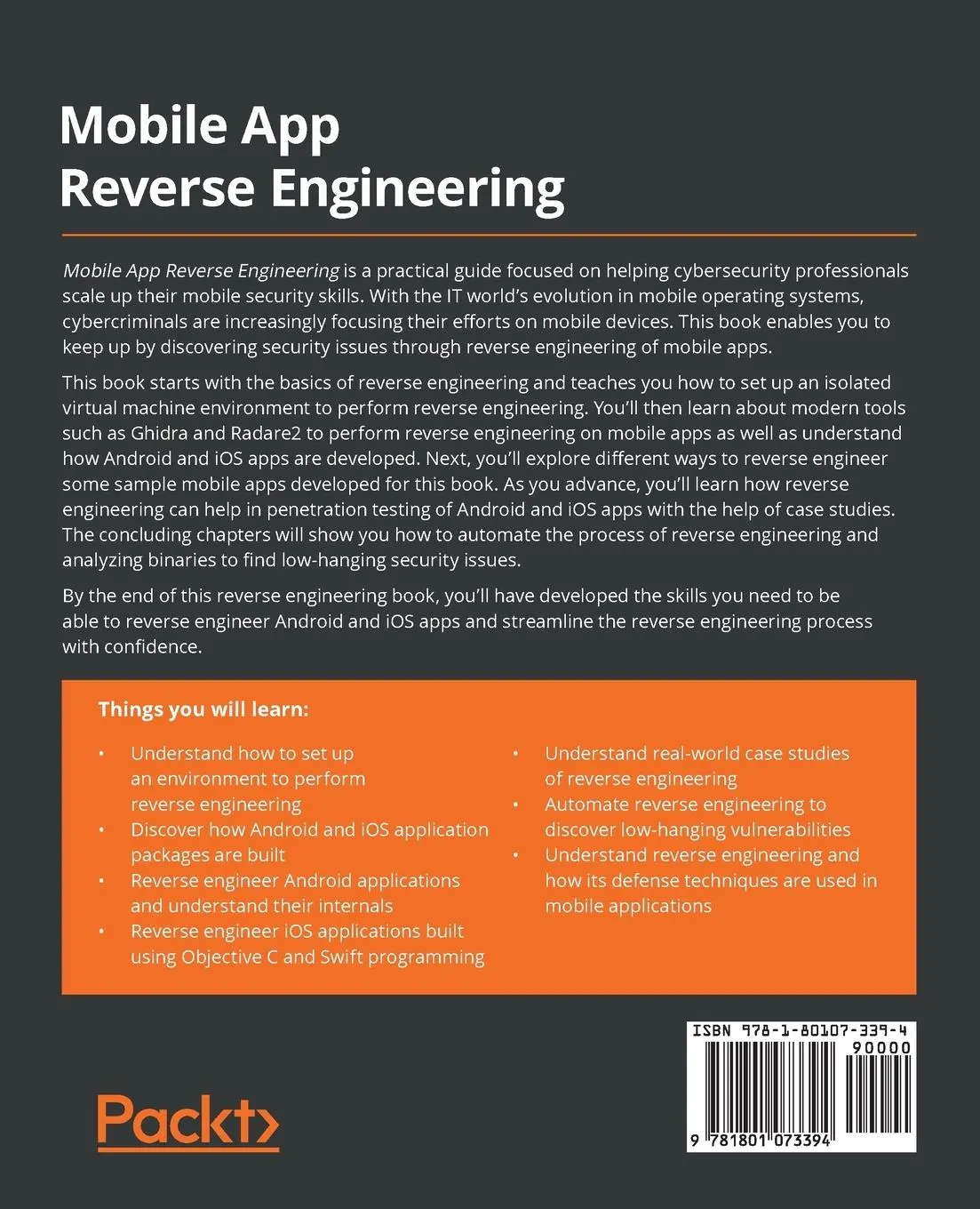 Rückseite: 9781801073394 | Mobile App Reverse Engineering | Abhinav Mishra | Taschenbuch | 2022