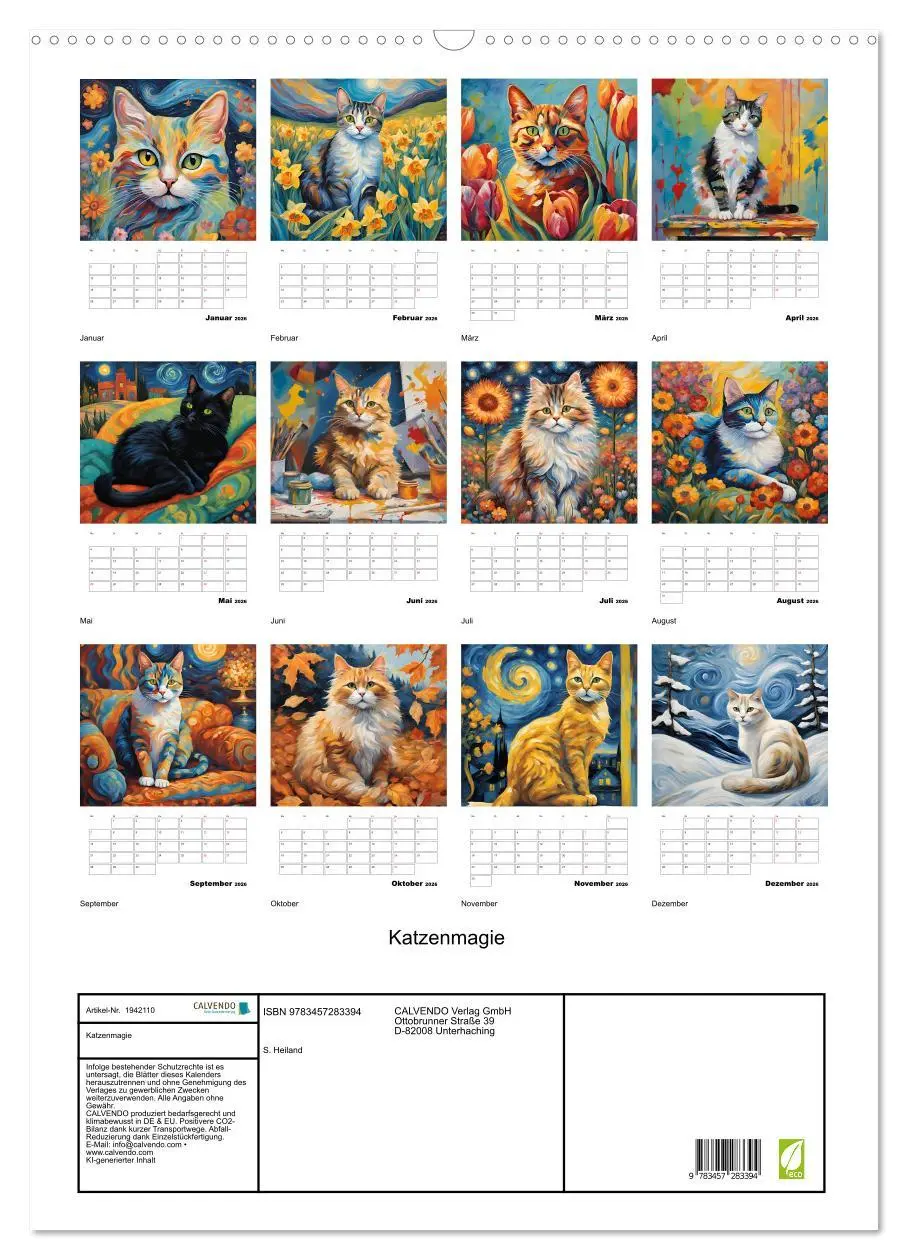 Bild: 9783457283394 | Katzenmagie (Wandkalender 2026 DIN A2 hoch), CALVENDO Monatskalender