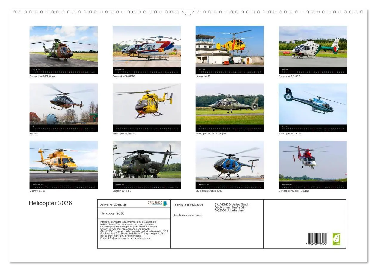 Bild: 9783516203394 | Helicopter 2026 (Wandkalender 2026 DIN A2 quer), CALVENDO...