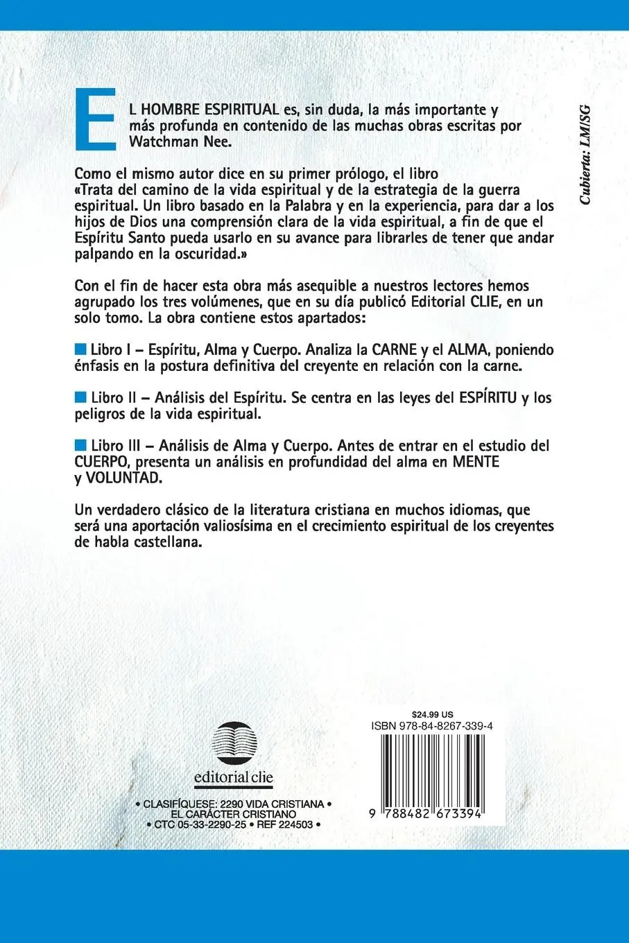Rückseite: 9788482673394 | El Hombre Espiritual | Watchman Nee | Taschenbuch | Spanisch | 2008