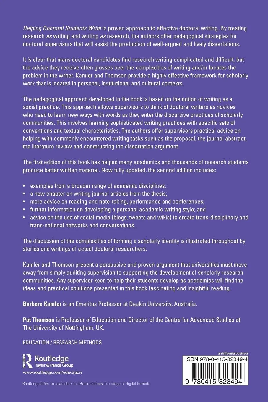 Rückseite: 9780415823494 | Helping Doctoral Students Write | Pedagogies for supervision | Buch
