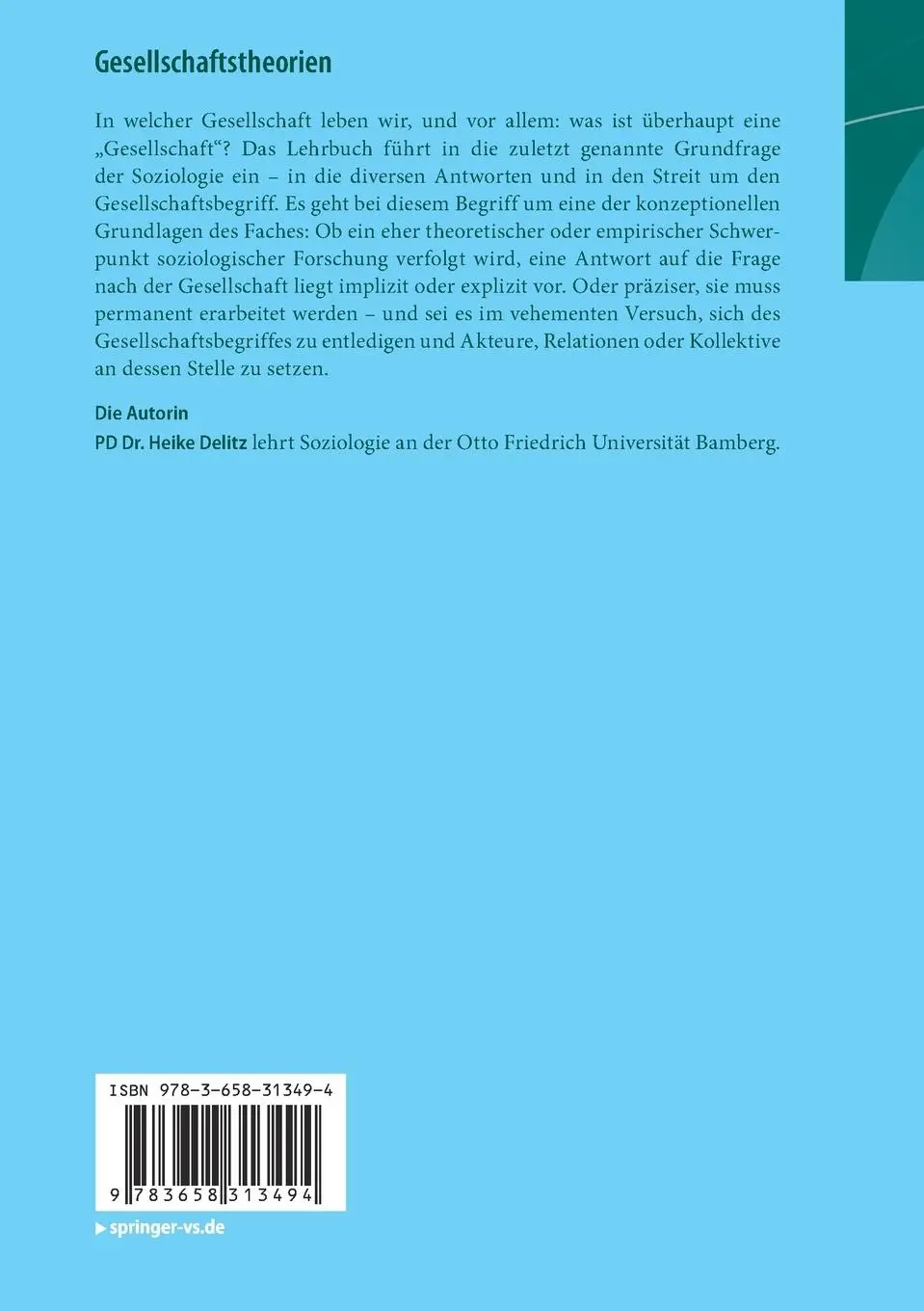 Rückseite: 9783658313494 | Gesellschaftstheorien | Heike Delitz | Taschenbuch | Paperback | viii