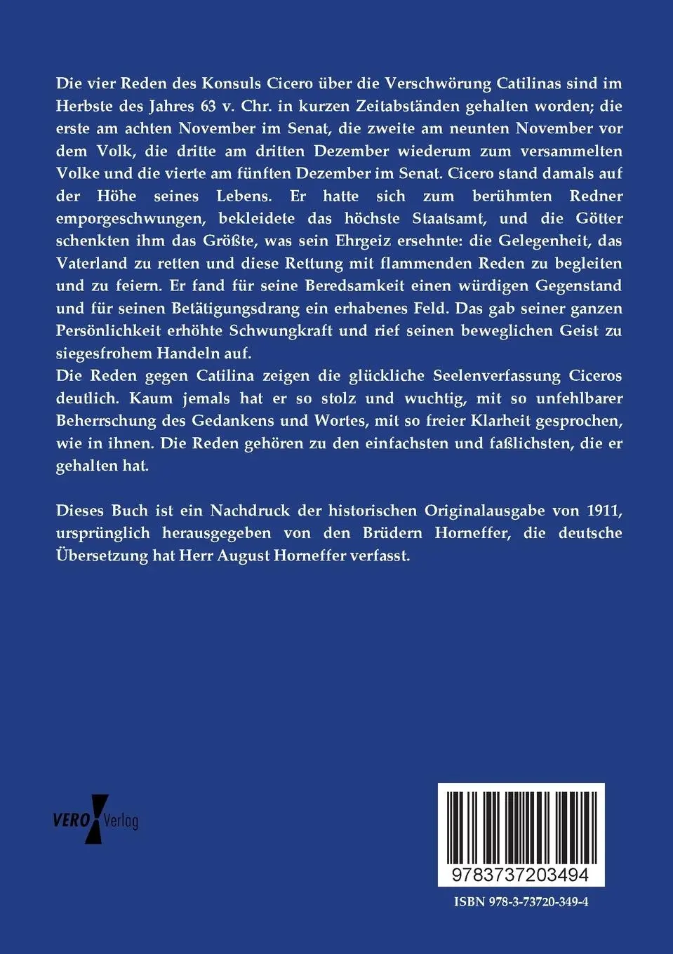 Rückseite: 9783737203494 | Reden gegen Catilina | Marcus Cicero | Taschenbuch | 80 S. | Deutsch