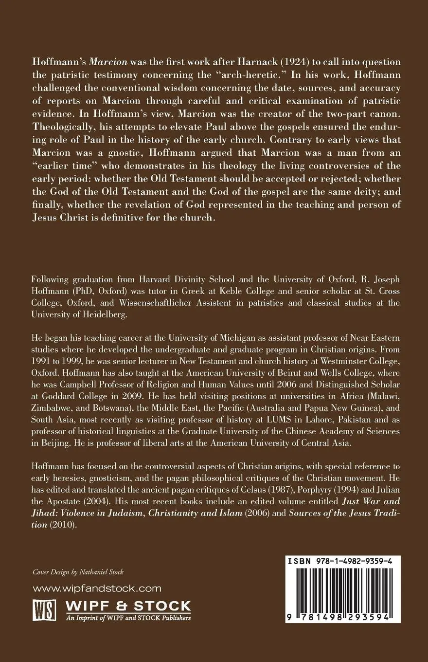 Rückseite: 9781498293594 | Marcion | On the Restitution of Christianity | R. Joseph Hoffmann