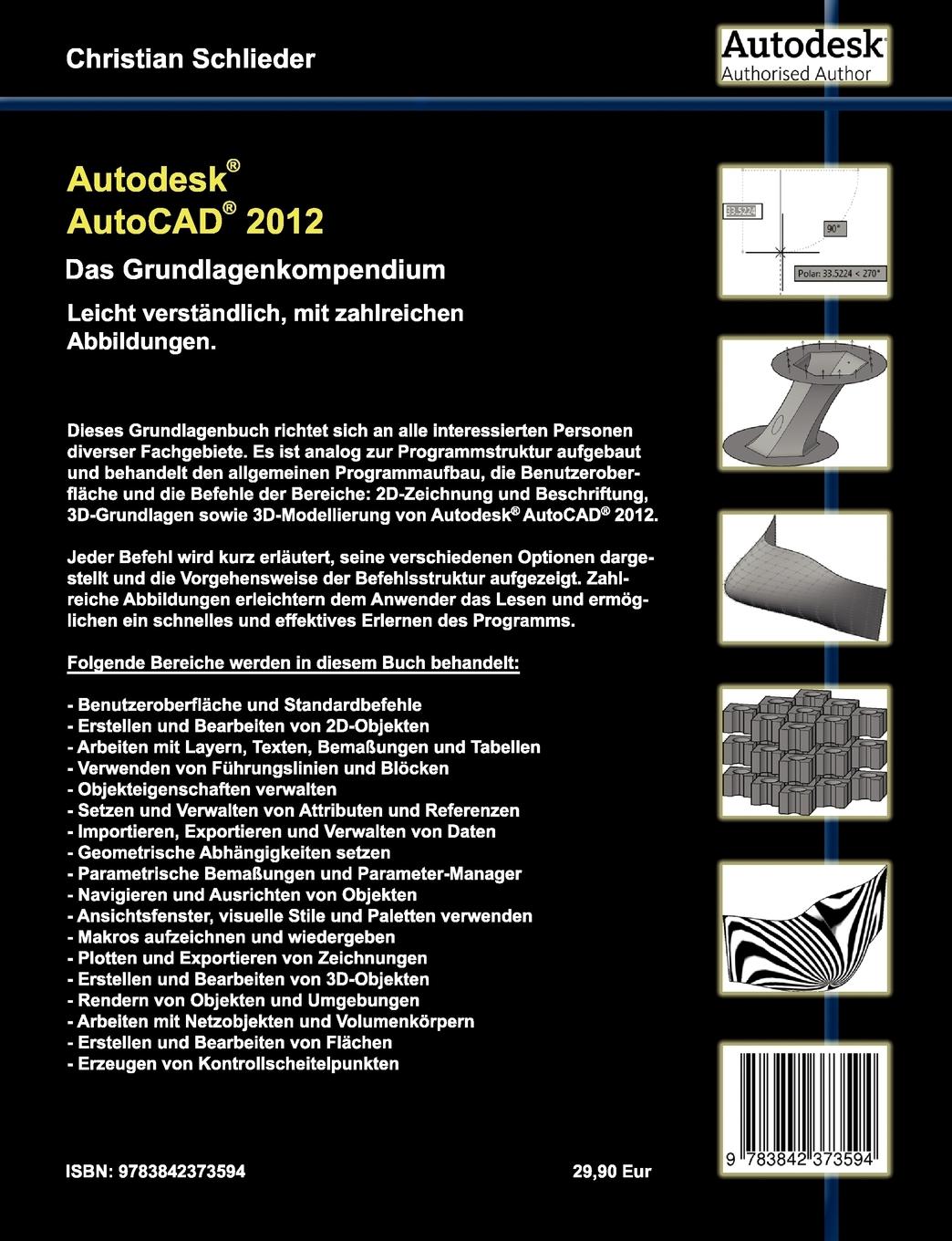 Rückseite: 9783842373594 | Autodesk AutoCAD 2012 - Das Grundlagenkompendium | Christian Schlieder