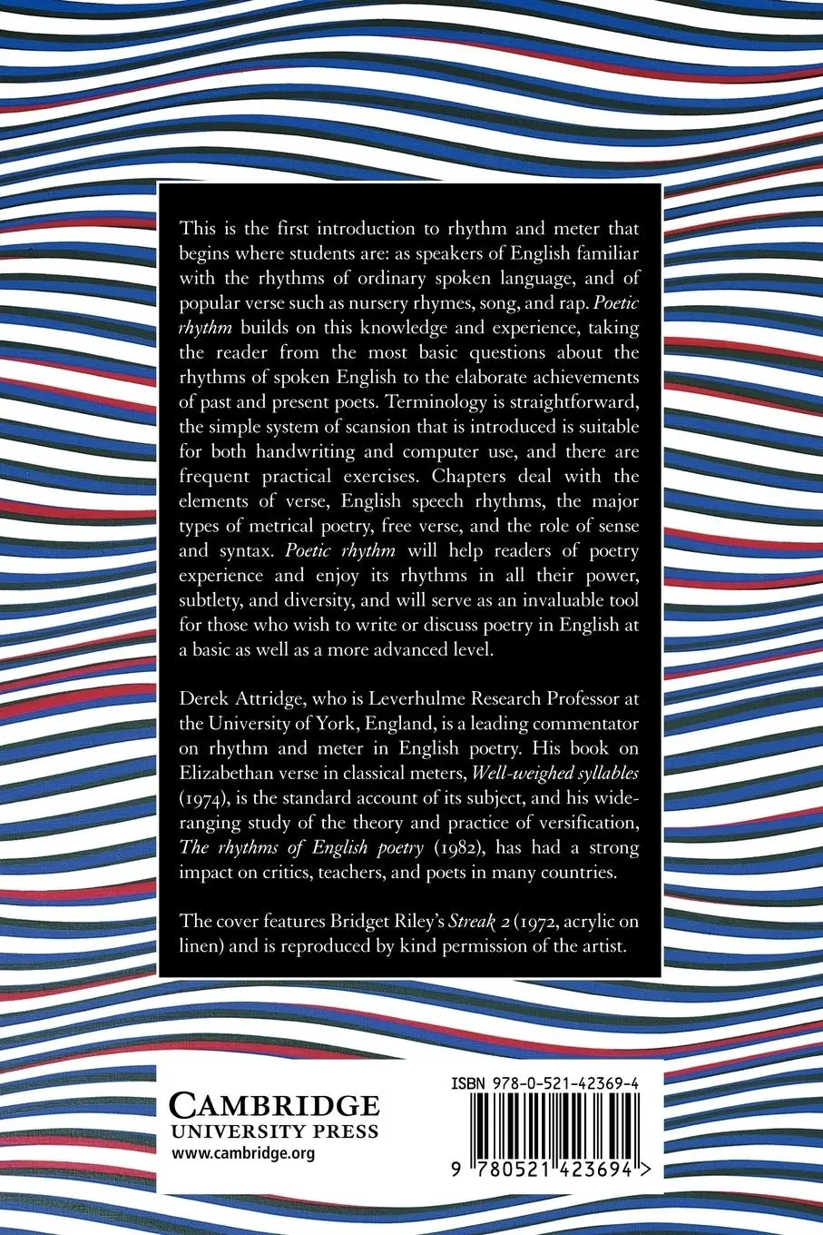 Rückseite: 9780521423694 | Poetic Rhythm | An Introduction | Derek Attridge (u. a.) | Taschenbuch
