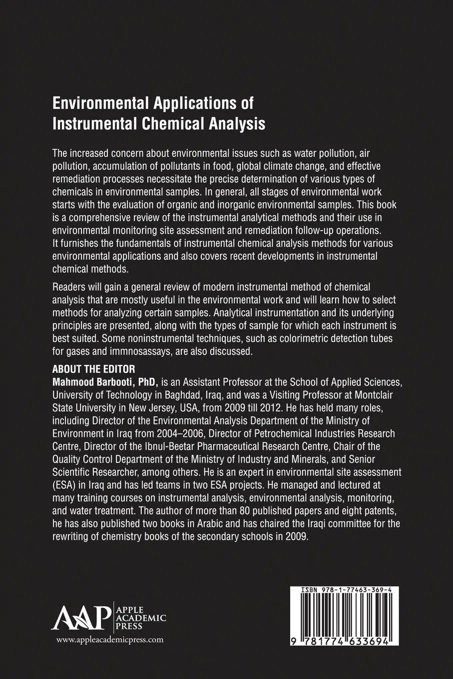 Rückseite: 9781774633694 | Environmental Applications of Instrumental Chemical Analysis | Buch