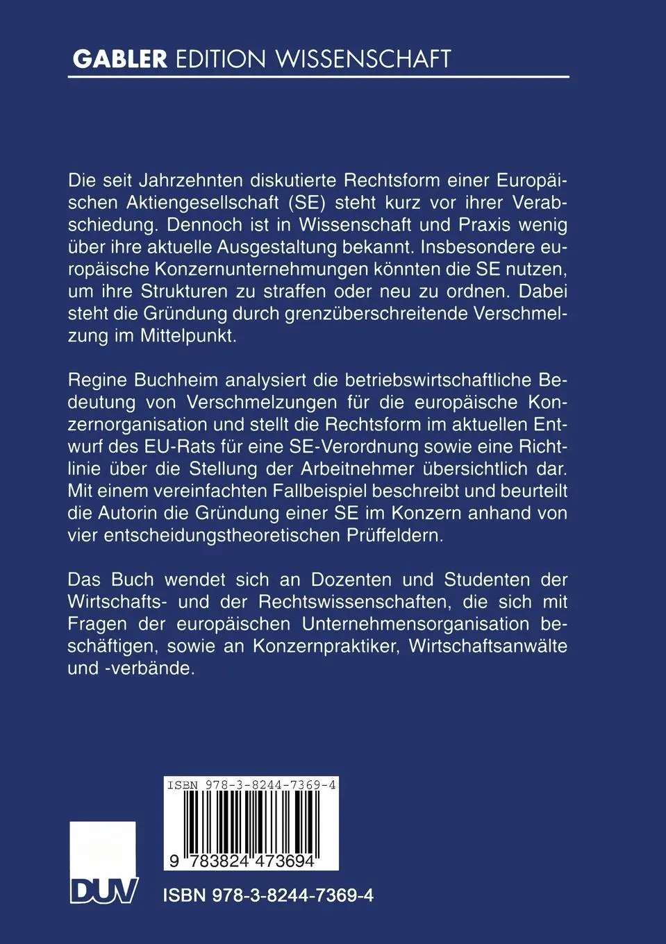 Rückseite: 9783824473694 | Europäische Aktiengesellschaft und grenzüberschreitende...