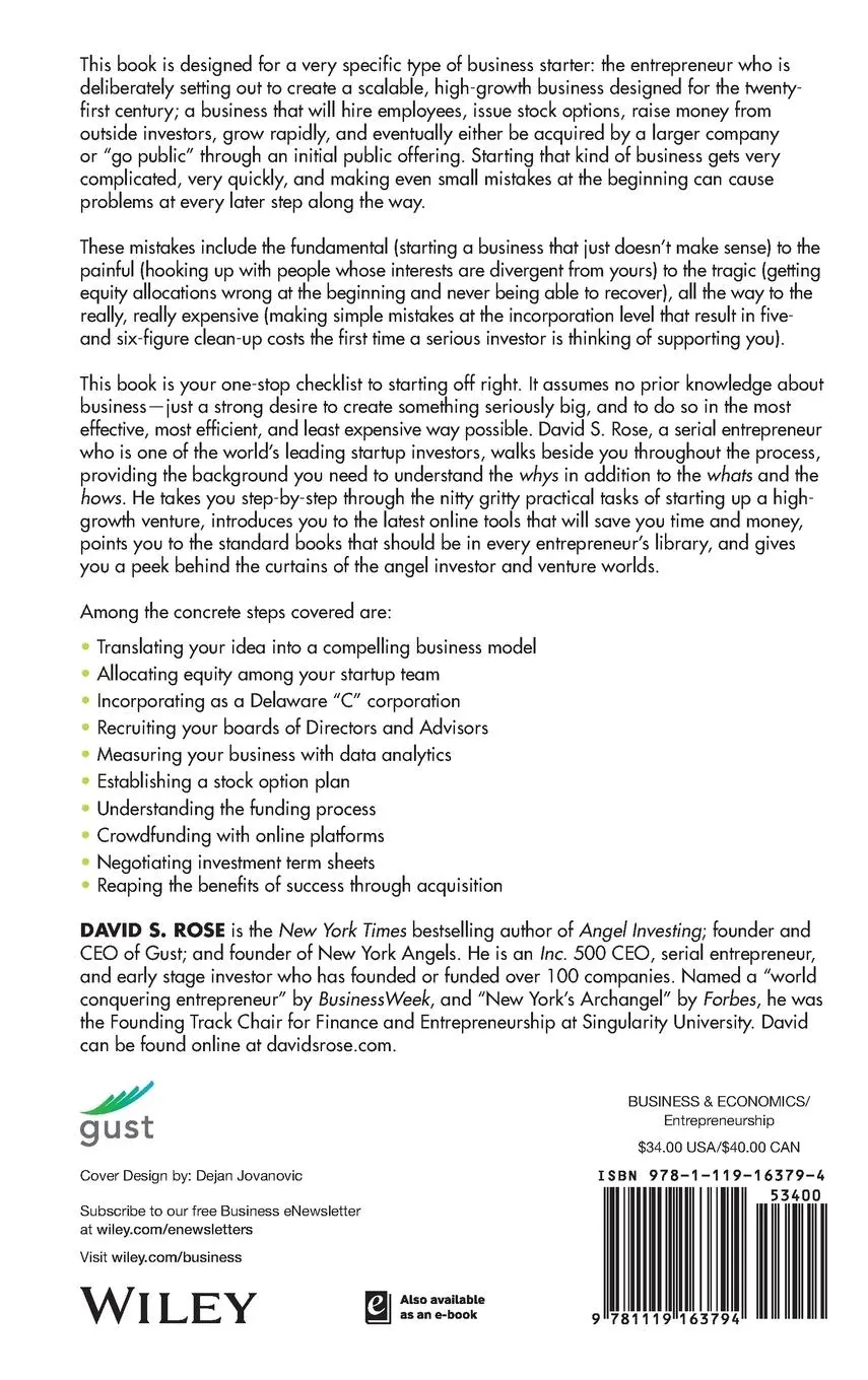 Rückseite: 9781119163794 | The Startup Checklist | 25 Steps to a Scalable, High-Growth Business