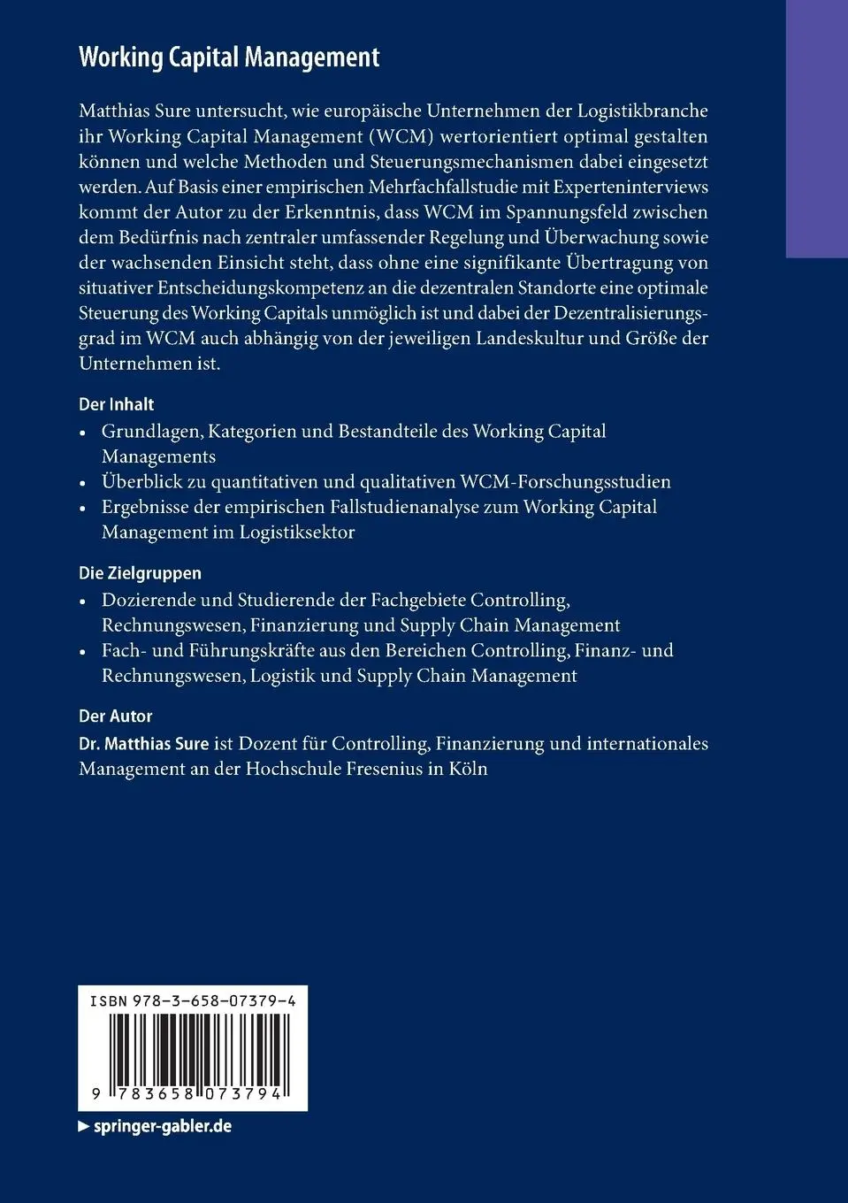 Rückseite: 9783658073794 | Working Capital Management | Matthias Sure | Taschenbuch | xviii