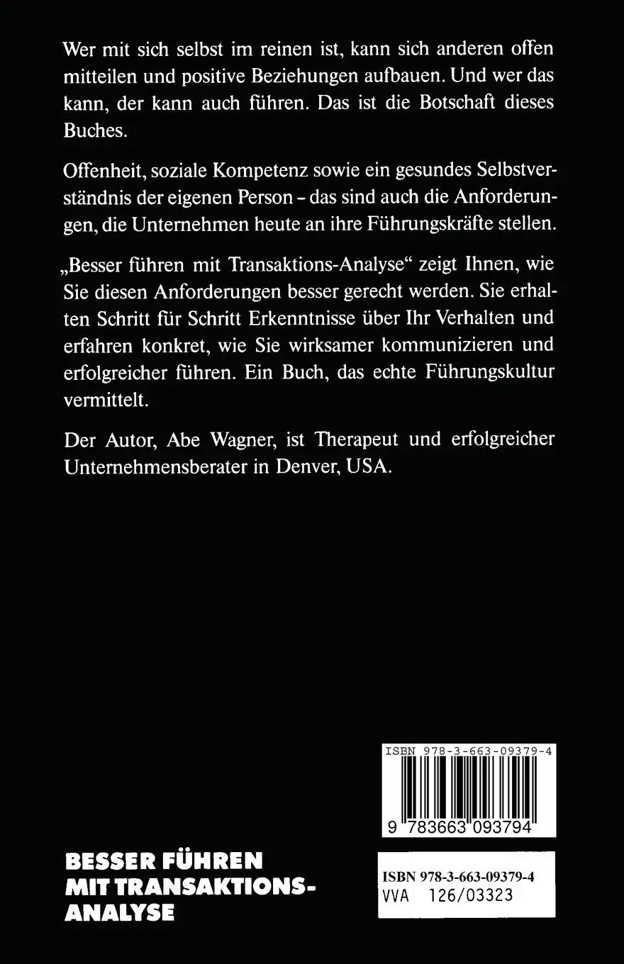 Rückseite: 9783663093794 | Besser führen mit Transaktions-Analyse | Abe Wagner | Taschenbuch