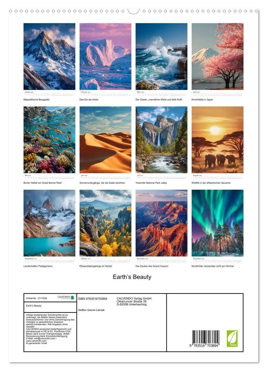 Bild: 9783516703894 | Earth's Beauty (hochwertiger Premium Wandkalender 2026 DIN A2...