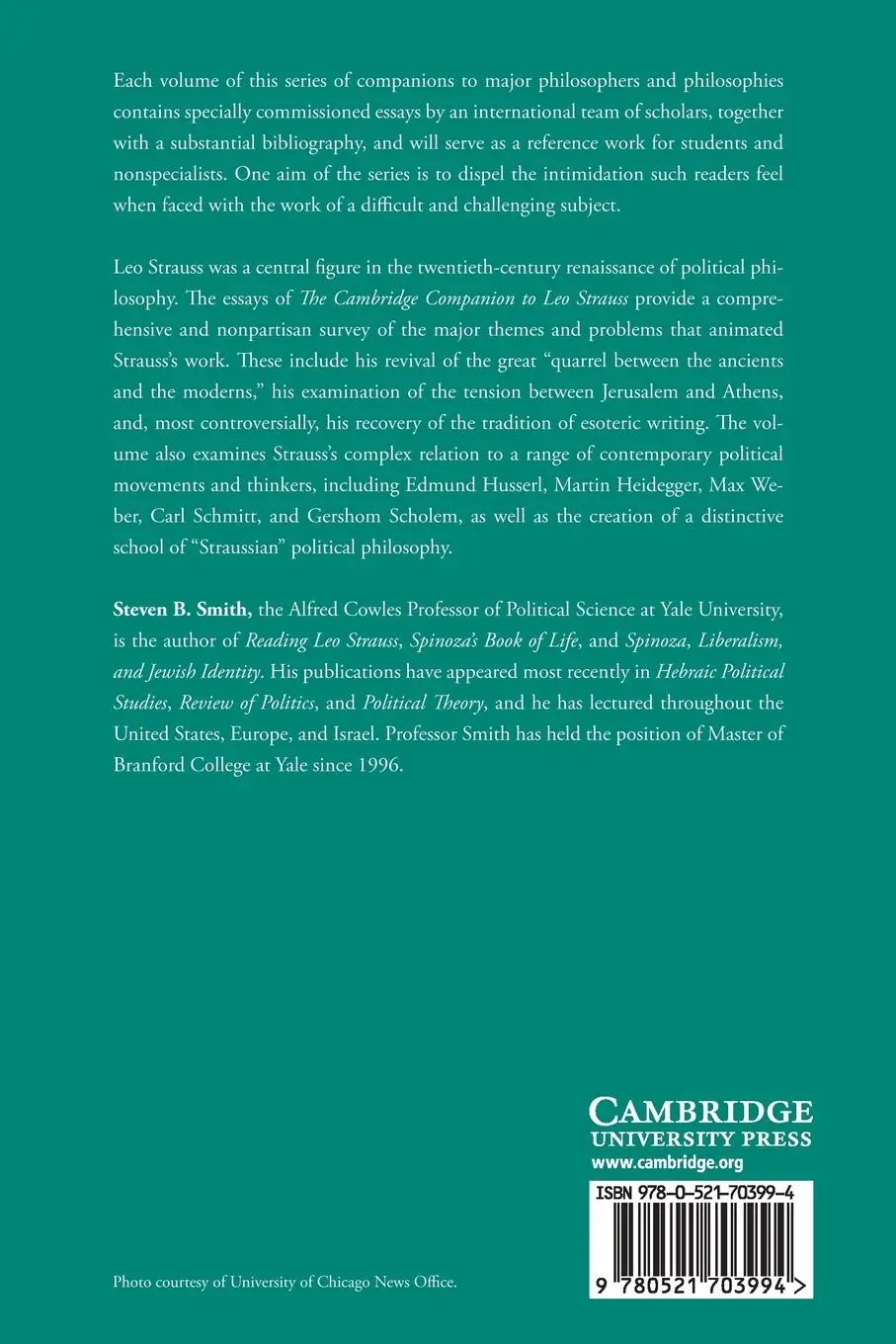 Rückseite: 9780521703994 | The Cambridge Companion to Leo Strauss | Steven B. Smith | Taschenbuch