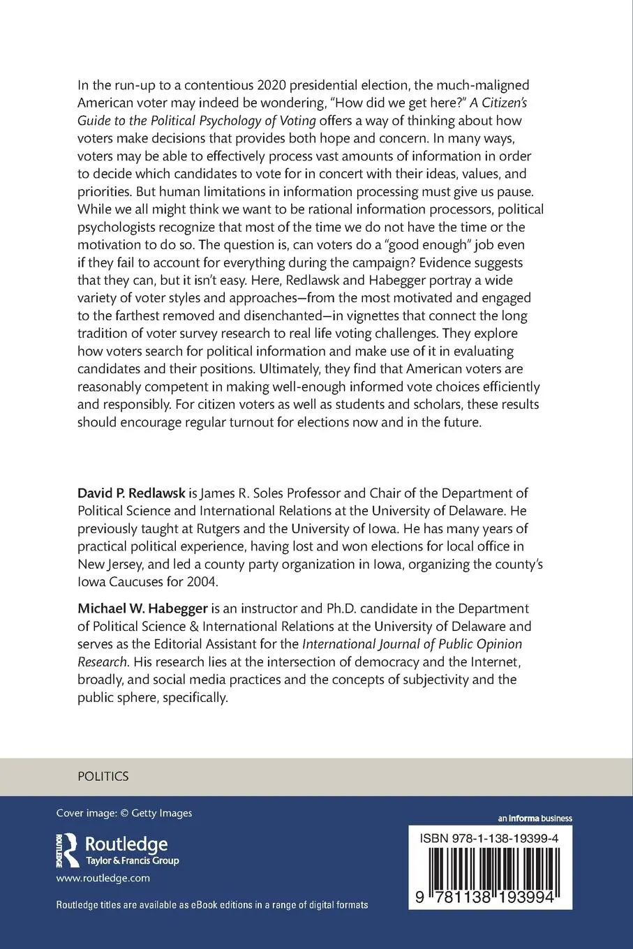 Rückseite: 9781138193994 | A Citizen's Guide to the Political Psychology of Voting | Taschenbuch