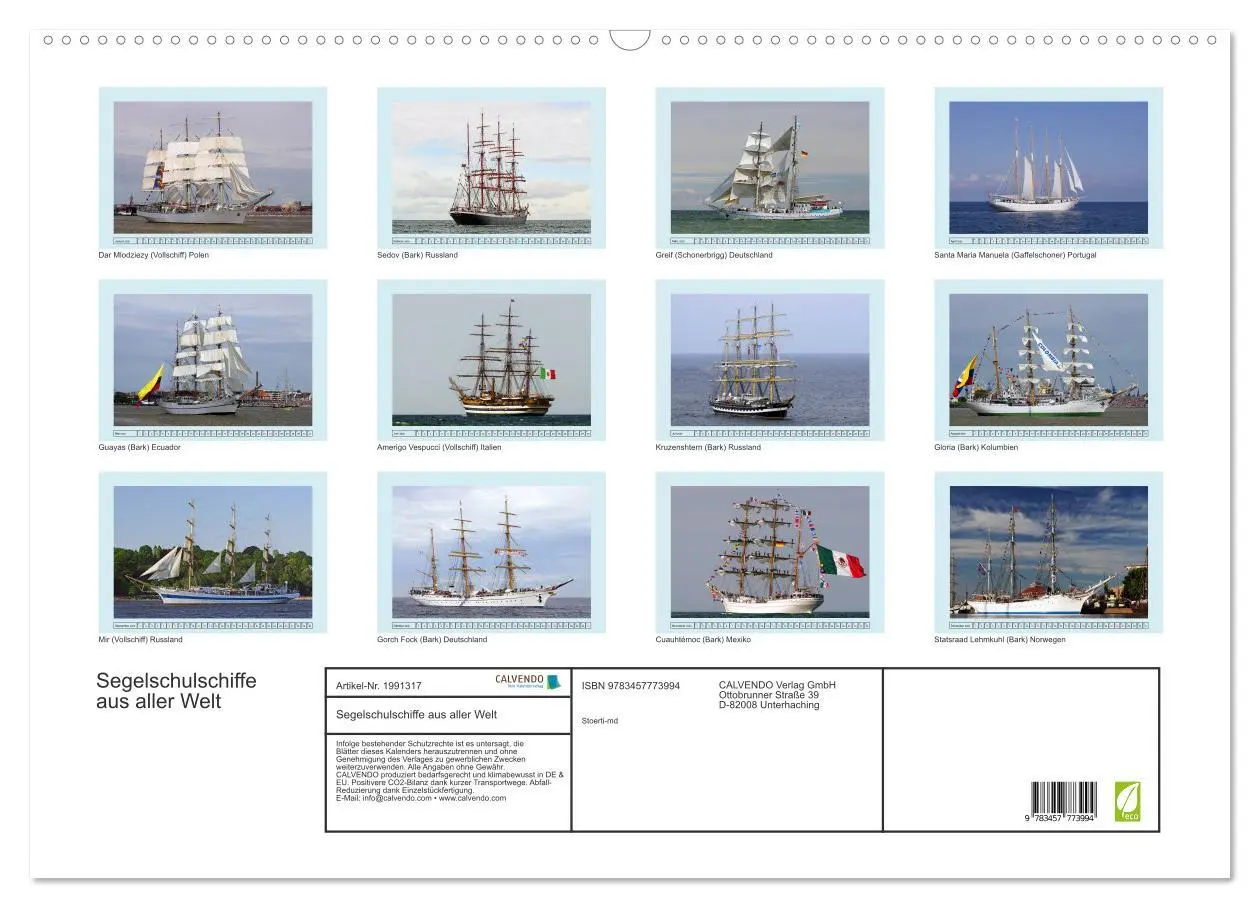 Bild: 9783457773994 | Segelschulschiffe aus aller Welt (Wandkalender 2026 DIN A2 quer),...