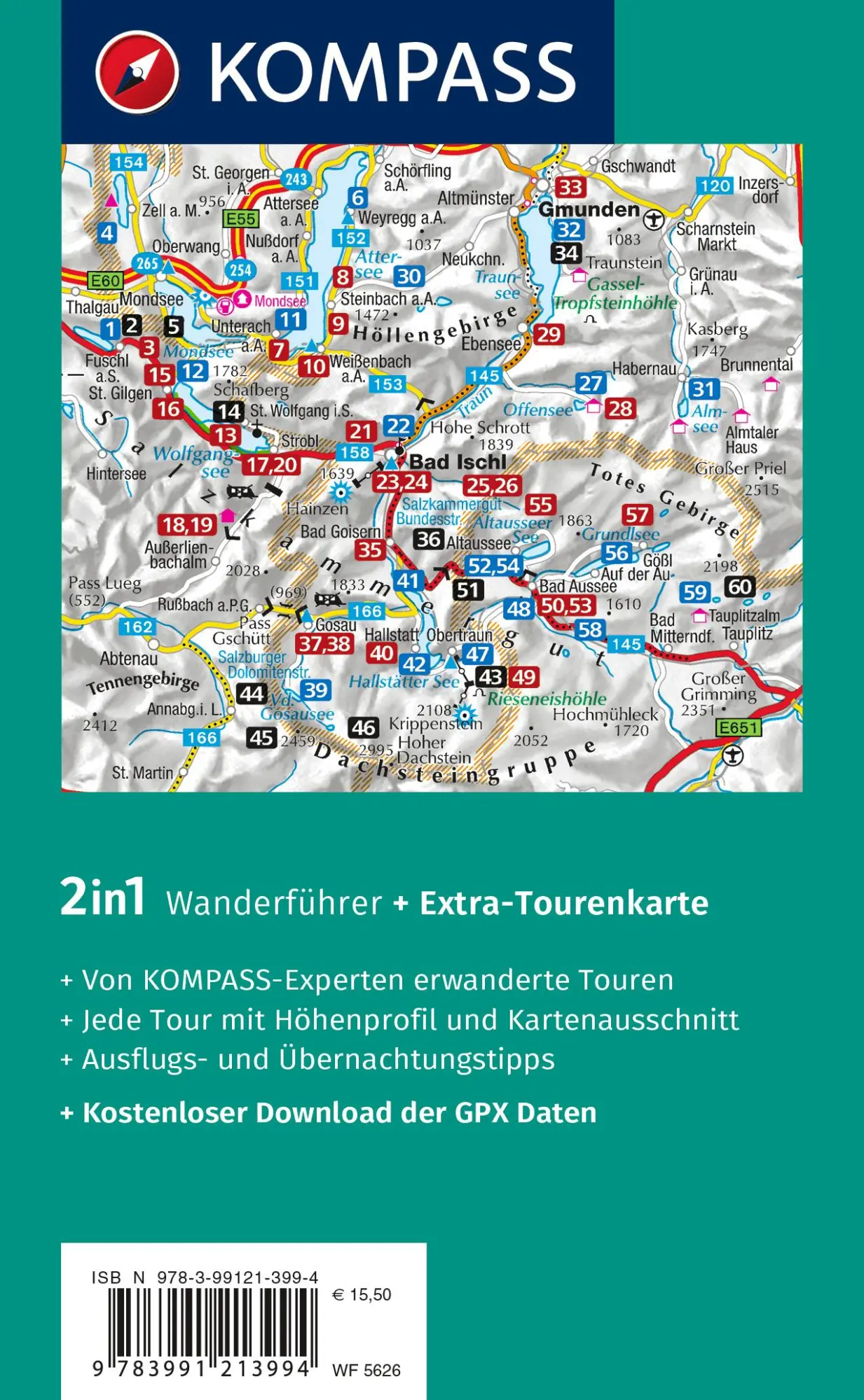 Rückseite: 9783991213994 | KOMPASS Wanderführer Salzkammergut, 60 Touren mit Extra-Tourenkarte