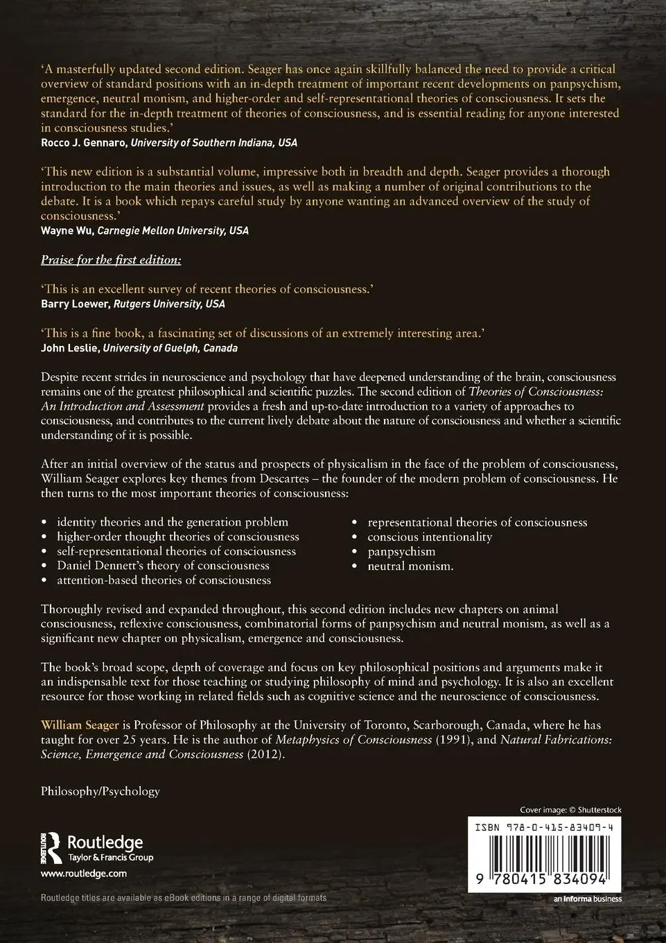 Rückseite: 9780415834094 | Theories of Consciousness | An Introduction and Assessment | Seager