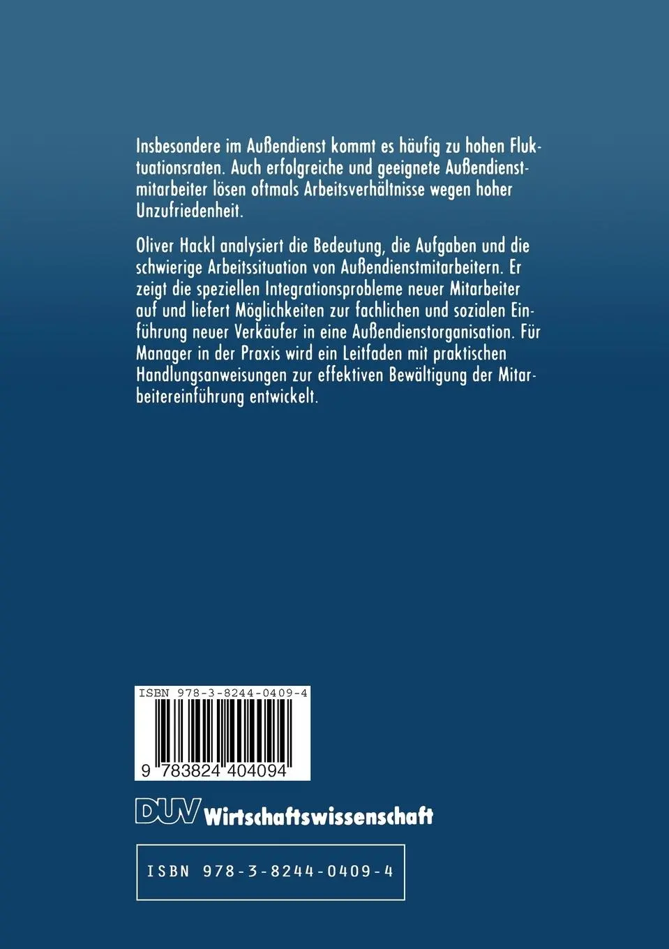 Rückseite: 9783824404094 | Mitarbeiter im Verkaufsaußendienst | Einführung und Führung | Hackl