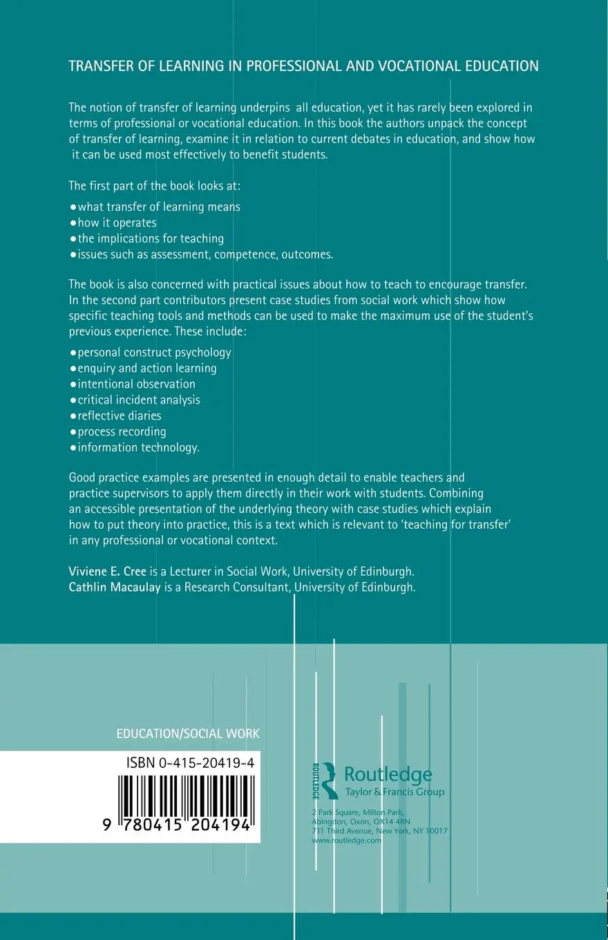 Rückseite: 9780415204194 | Transfer of Learning in Professional and Vocational Education | Buch
