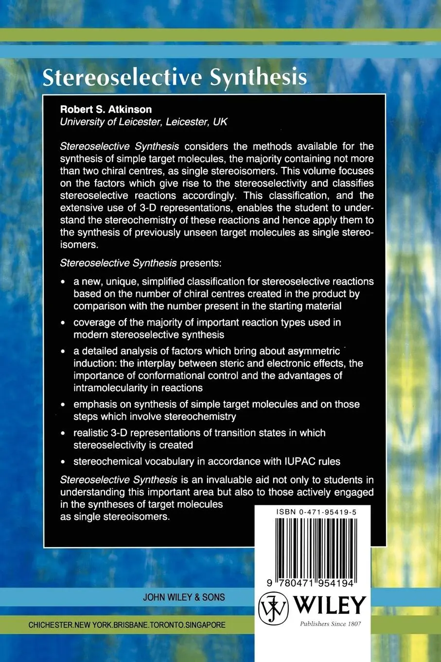 Rückseite: 9780471954194 | Stereoselective Synthesis | Robert S Atkinson | Taschenbuch | Englisch