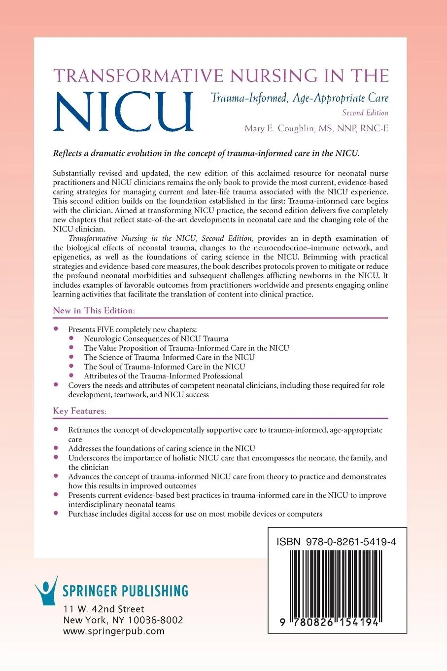 Rückseite: 9780826154194 | Transformative Nursing in the NICU, Second Edition | Coughlin | Buch