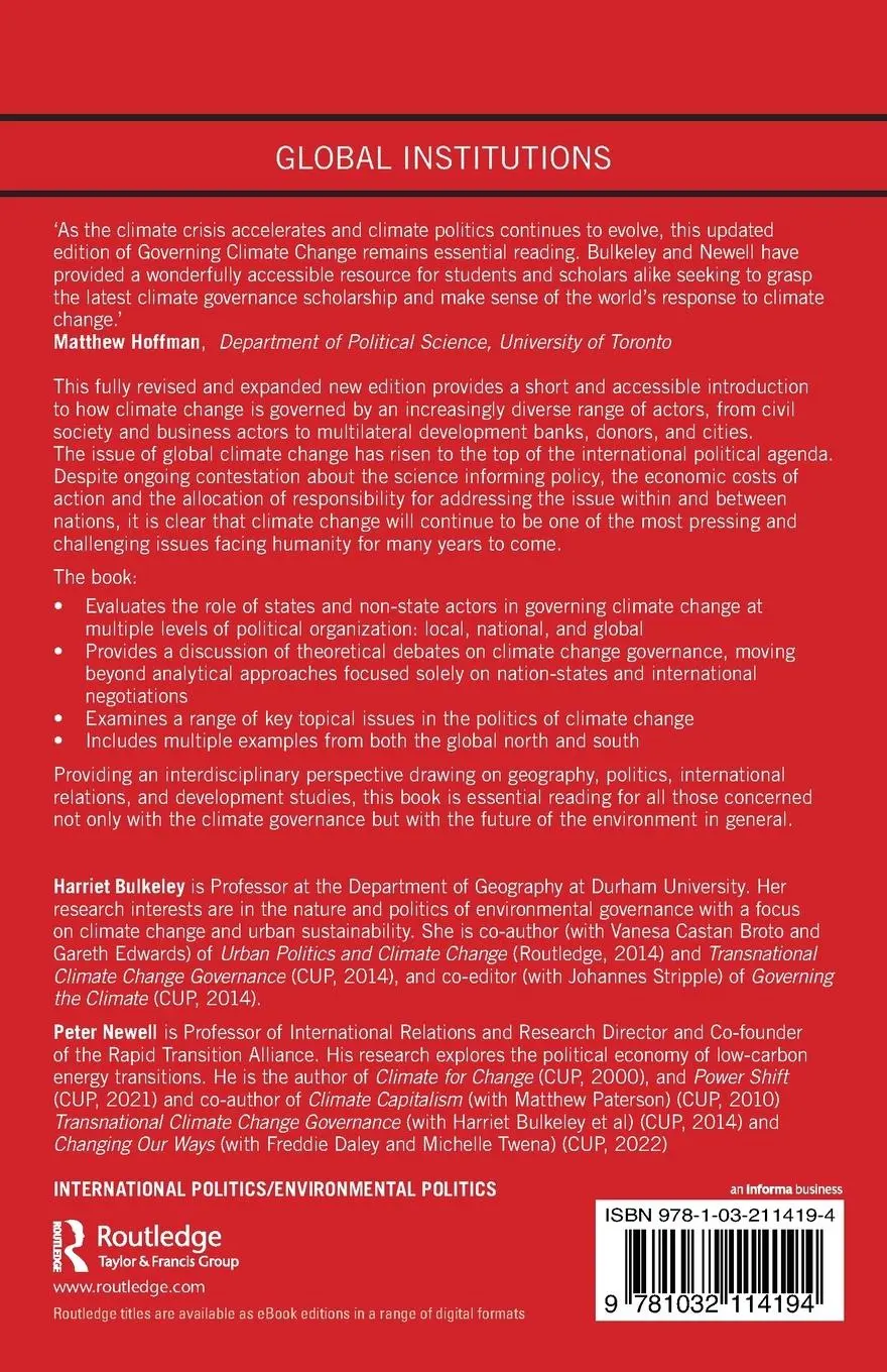 Rückseite: 9781032114194 | Governing Climate Change | Harriet Bulkeley (u. a.) | Taschenbuch