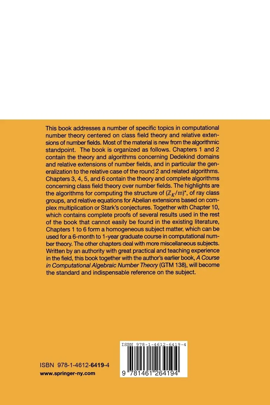 Rückseite: 9781461264194 | Advanced Topics in Computational Number Theory | Henri Cohen | Buch