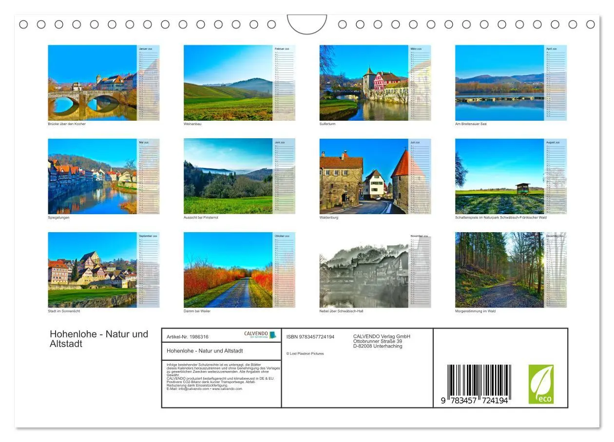 Bild: 9783457724194 | Hohenlohe - Natur und Altstadt (Wandkalender 2026 DIN A4 quer),...