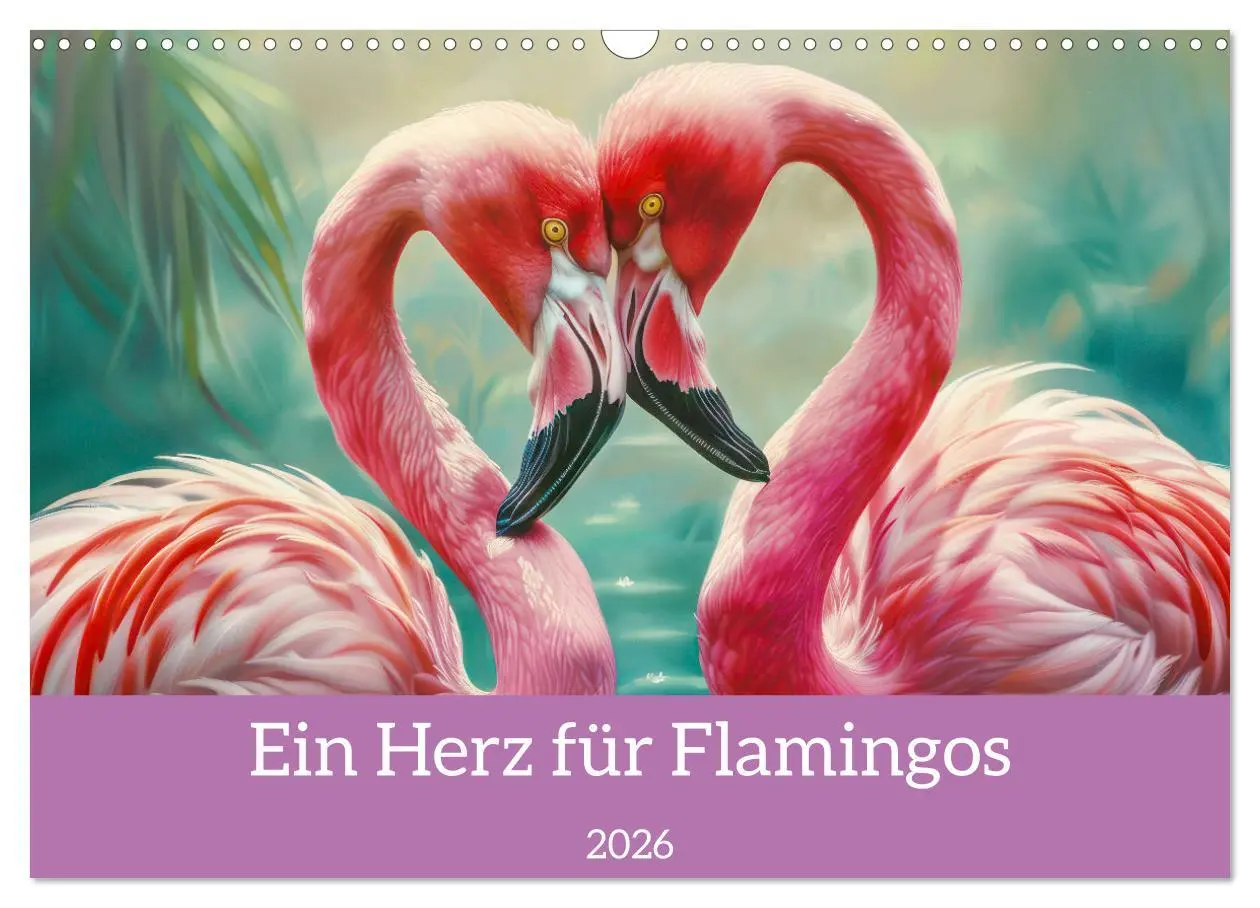 Cover: 9783457404294 | Ein Herz für Flamingos (Wandkalender 2026 DIN A3 quer), CALVENDO...