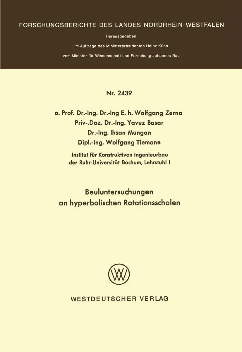 Cover: 9783531024394 | Beuluntersuchungen an hyperbolischen Rotationsschalen | Wolfgang Zerna