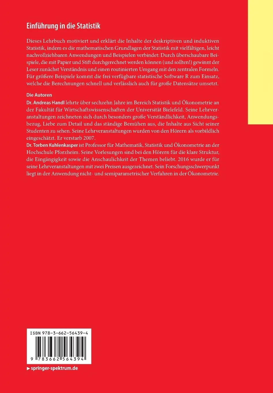 Rückseite: 9783662564394 | Einführung in die Statistik | Theorie und Praxis mit R | Taschenbuch
