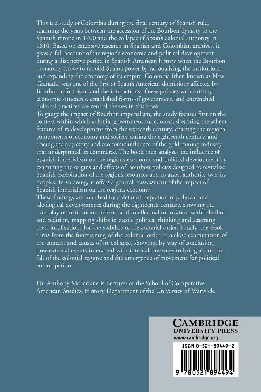 Rückseite: 9780521894494 | Colombia Before Independence | Anthony Mcfarlane | Taschenbuch | 2002
