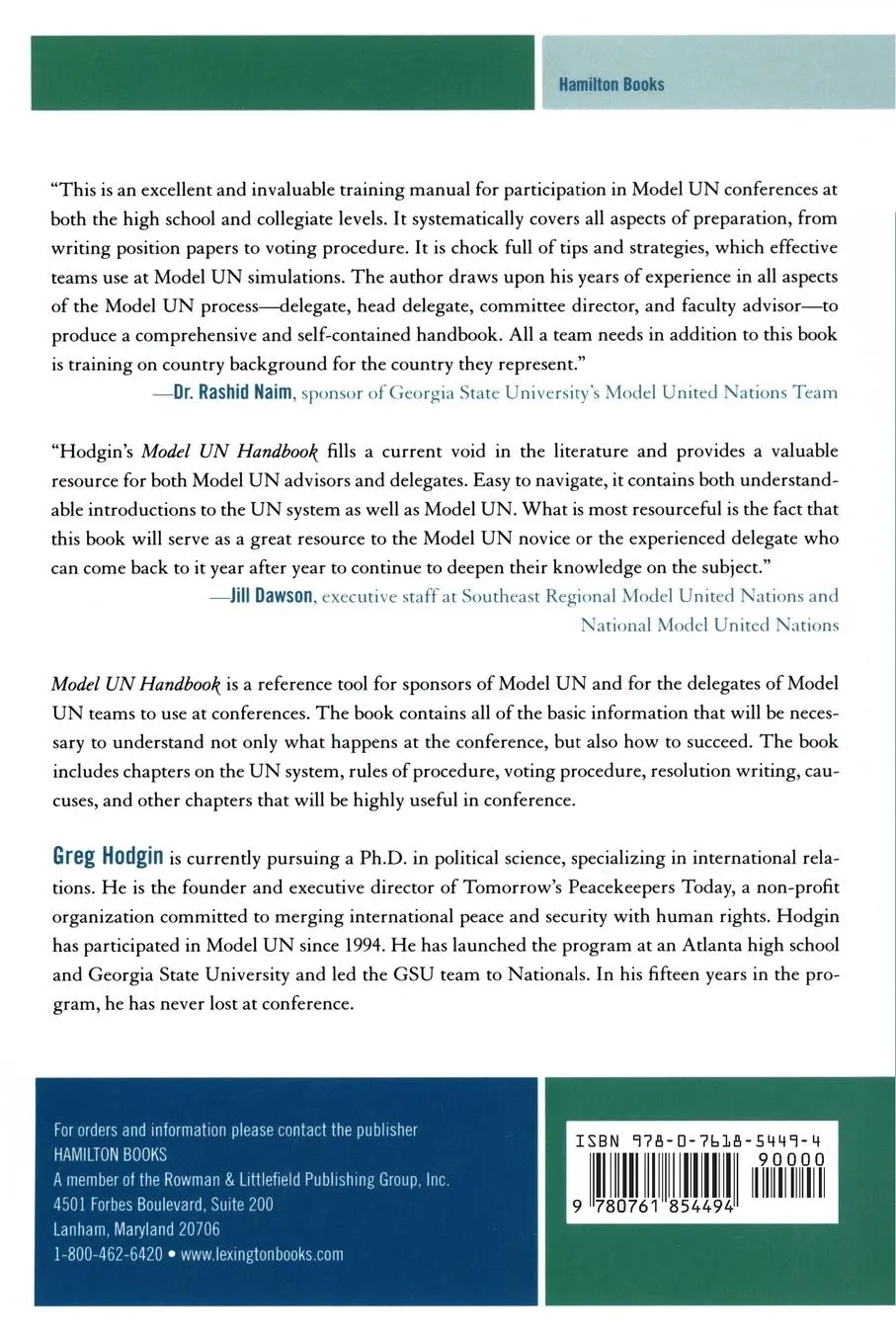 Rückseite: 9780761854494 | Model UN Handbook | A Preparation for MUN Conferences | Greg Hodgin