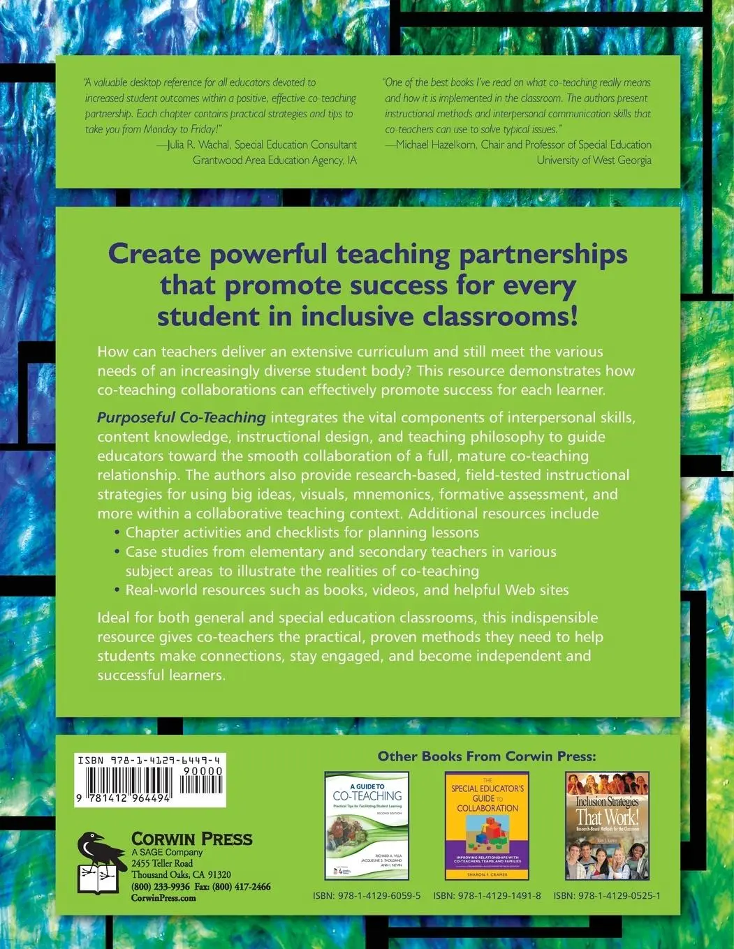 Rückseite: 9781412964494 | Purposeful Co-Teaching | Real Cases and Effective Strategies | Buch