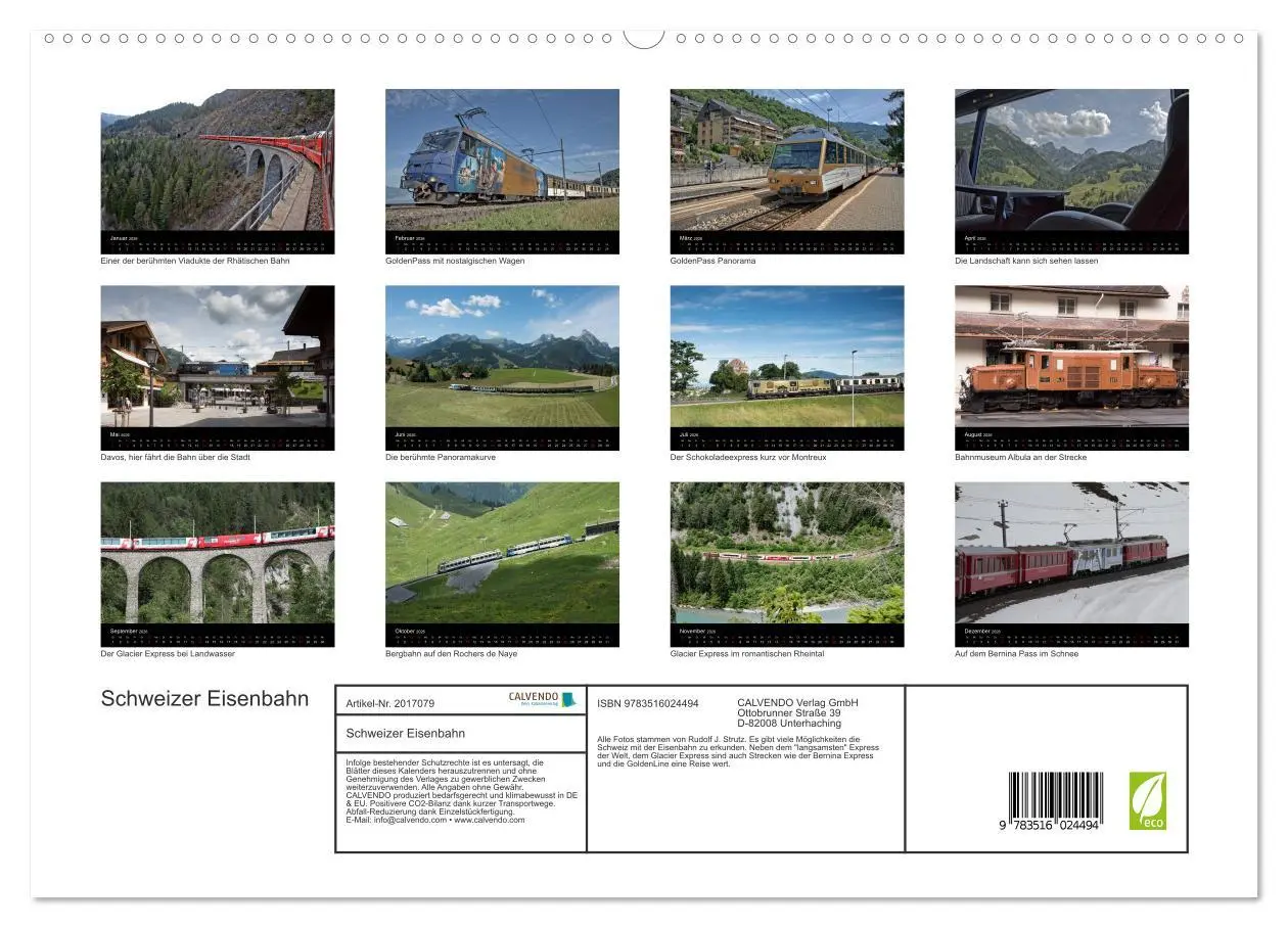 Bild: 9783516024494 | Schweizer Eisenbahn (hochwertiger Premium Wandkalender 2026 DIN A2...
