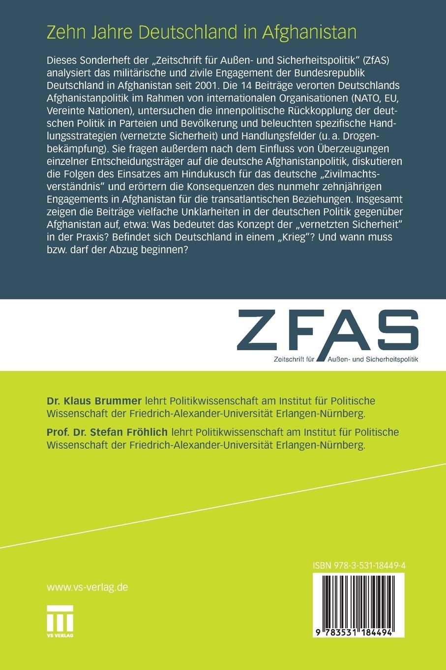 Rückseite: 9783531184494 | Zehn Jahre Deutschland in Afghanistan | Stefan Fröhlich (u. a.) | Buch