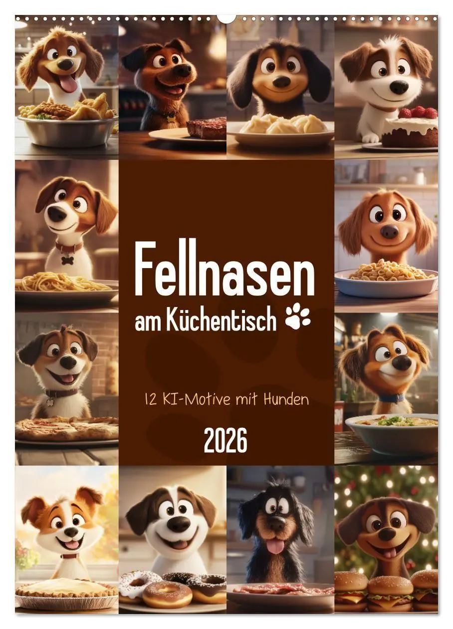Cover: 9783516704594 | Fellnasen am Küchentisch - 12 KI-Motive mit Hunden (Wandkalender...