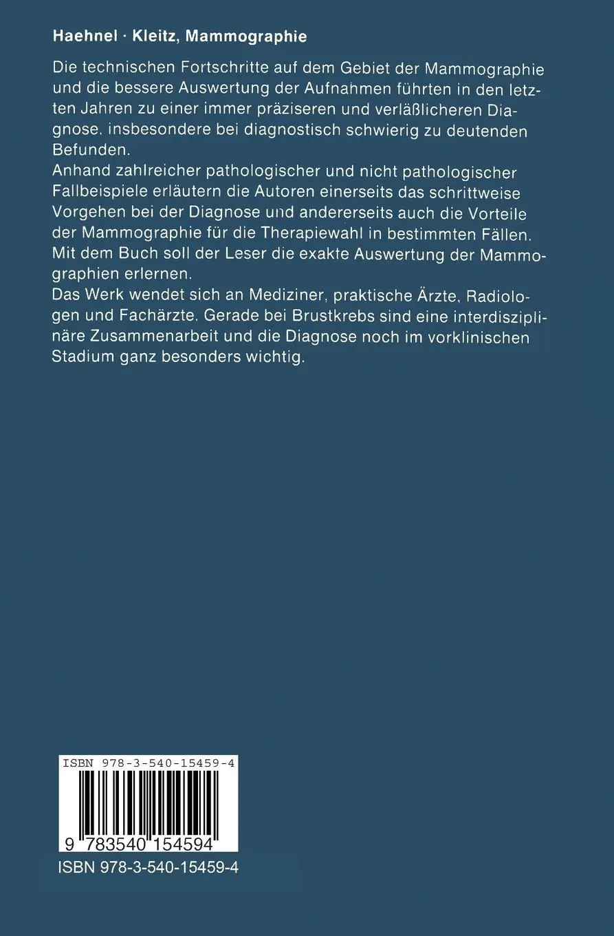 Rückseite: 9783540154594 | Mammographie | Pierre Haehnel (u. a.) | Taschenbuch | vi | Deutsch