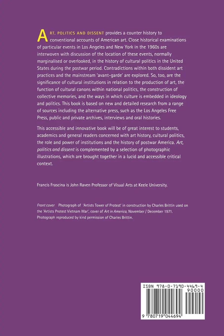 Rückseite: 9780719044694 | Art, politics and dissent | Aspects of the Art Left in Sixties America
