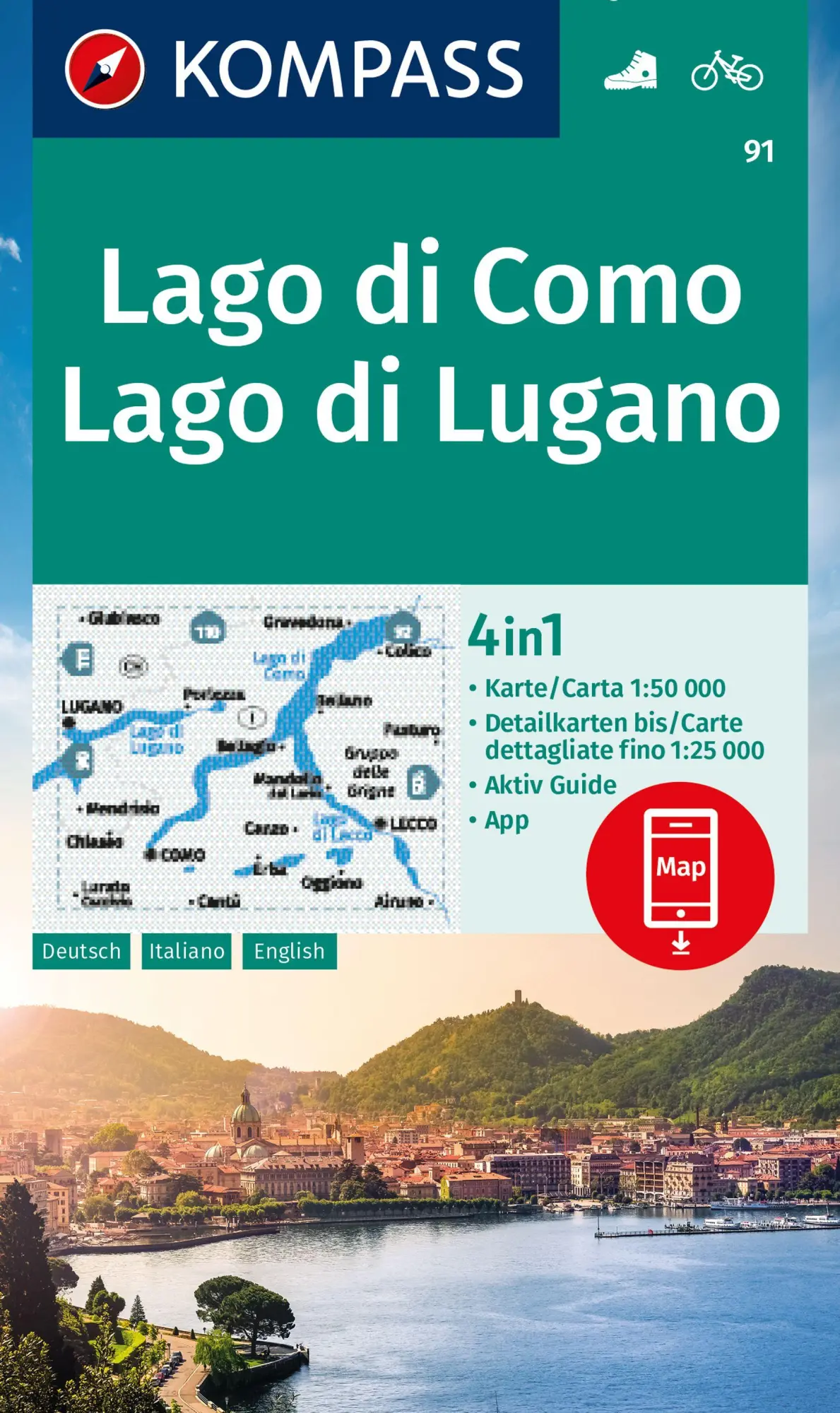 Cover: 9783991214694 | KOMPASS Wanderkarte 91 Lago di Como, Lago di Lugano 1:50.000 | 1 S.