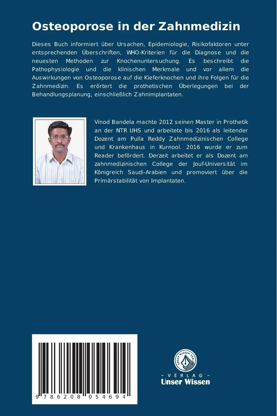 Rückseite: 9786208054694 | Osteoporose in der Zahnmedizin | Vinod Bandela (u. a.) | Taschenbuch