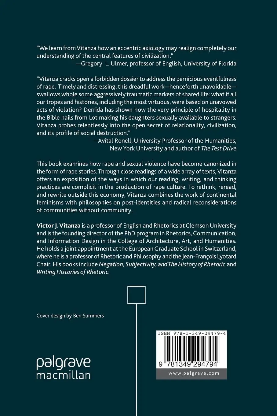 Rückseite: 9781349294794 | Sexual Violence in Western Thought and Writing | Chaste Rape | Vitanza