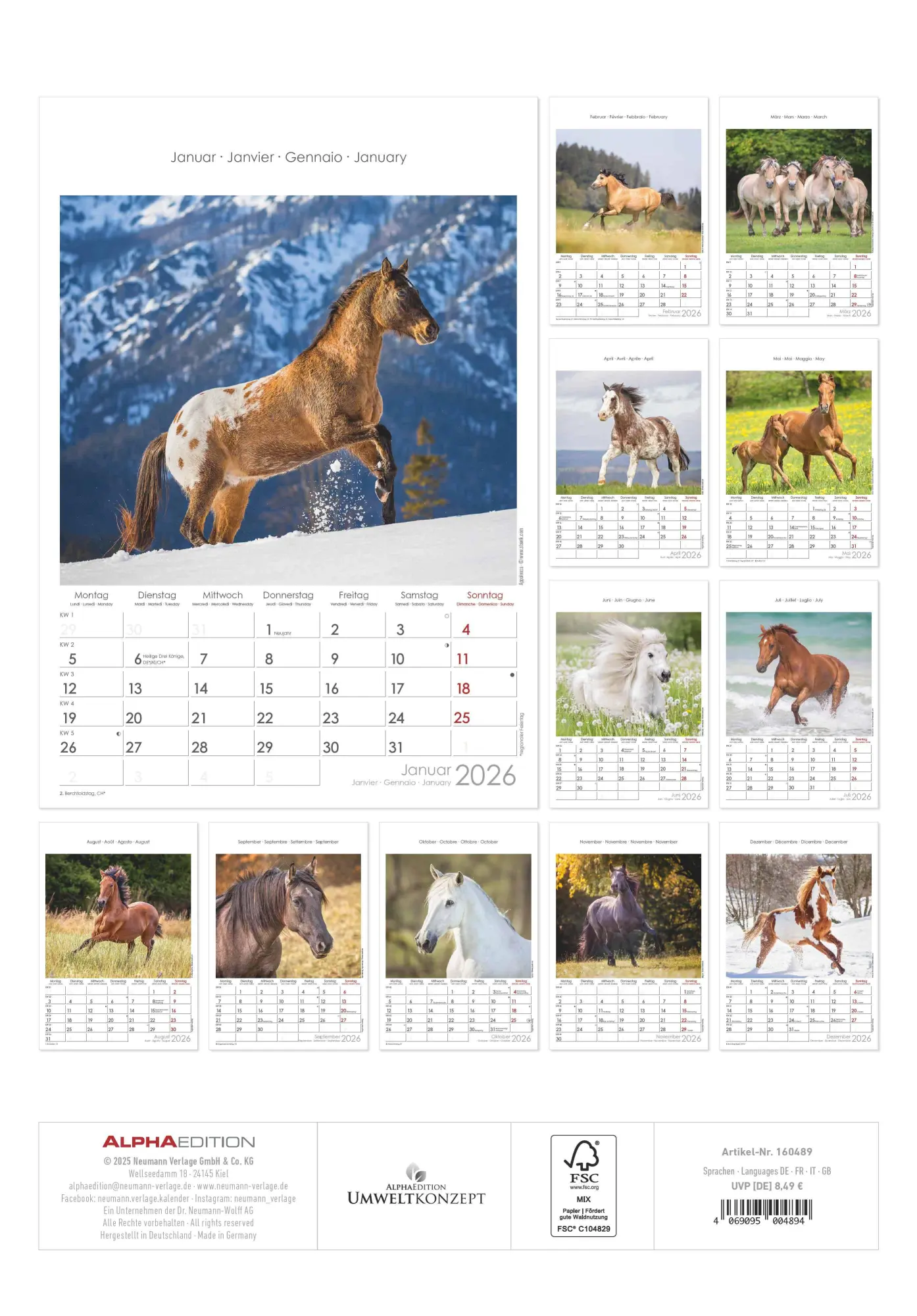 Rückseite: 4069095004894 | Pferde 2026 - Bildkalender 23,7x34 cm - Kalender mit Platz für...